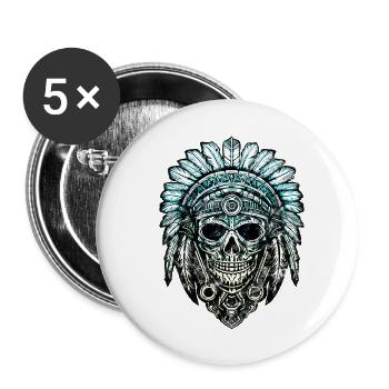 Indian skull chief feathers feather headdress - Buttons small 1''/25 mm (5-pack) - white - Front