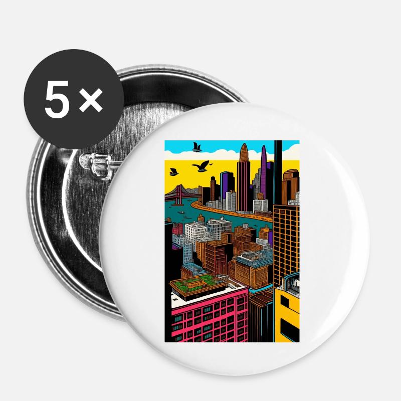 San Francisco - Buttons klein 25 mm (5er Pack) - Weiß