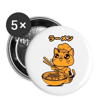 Manga Cat Ramen - Buttons small 1''/25 mm (5-pack) - white - Front