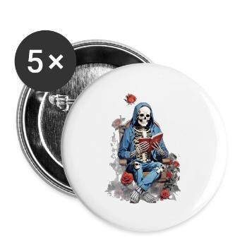 Skeleton Man and Roses: Un gothique et floral - Lot de 5 petits badges (25 mm) - blanc - Devant