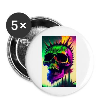 Crâne métallique - Lot de 5 petits badges (25 mm) - blanc - Devant