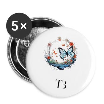 Beau design de papillon dans l’anneau de fleurs - Lot de 5 petits badges (25 mm) - blanc - Devant