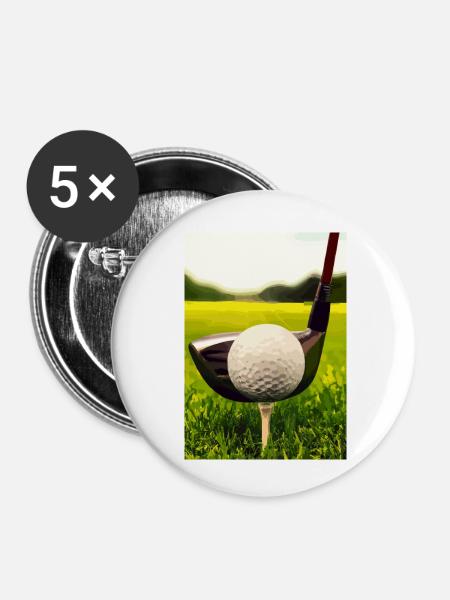 Golfball Abschlag - Buttons klein 25 mm (5er Pack) - Weiß