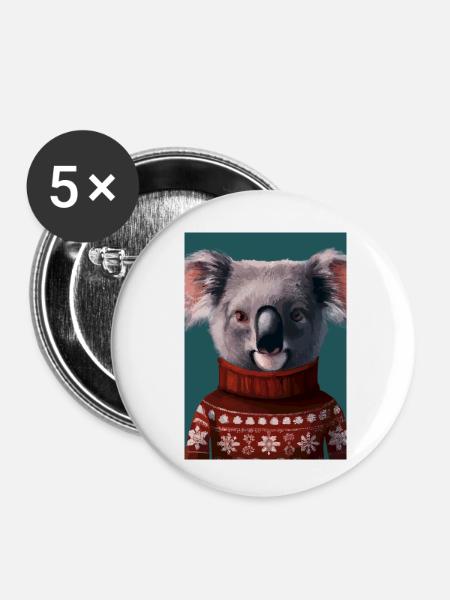 Koala im Weihnachtspullover - Buttons klein 25 mm (5er Pack) - Weiß