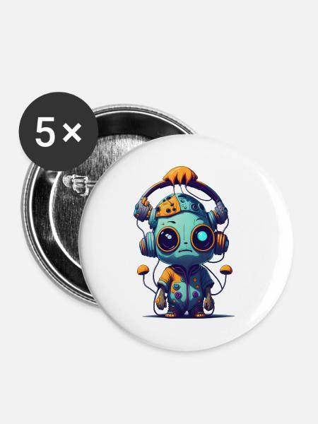 Trippy Alien 03 - Buttons klein 25 mm (5er Pack) - Weiß