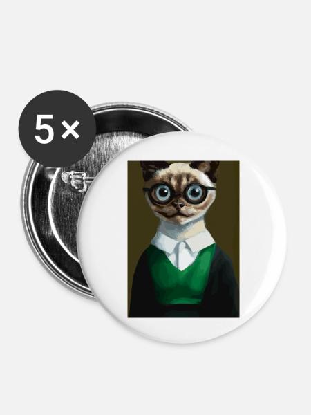 Nerd-Katze - Buttons klein 25 mm (5er Pack) - Weiß