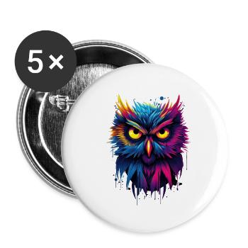 Hibou aux teintes mystiques - Lot de 5 petits badges (25 mm) - blanc - Devant