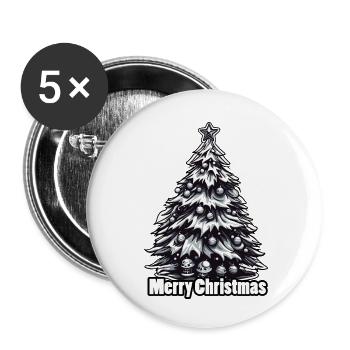Weihnachtsbaum / Tanne / Christbaumkugeln / Stern - Buttons klein 25 mm (5er Pack) - Weiß - Vorne