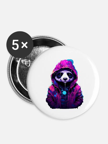 Panda mit Kapuze - Buttons klein 25 mm (5er Pack) - Weiß