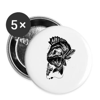 Poisson de vie ! - T-shirt de pêche Perch Attack / S - Lot de 5 petits badges (25 mm) - blanc - Devant