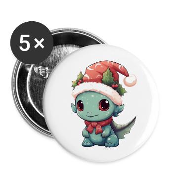 Christmas Laughter: Happy Dragon with - Buttons small 1''/25 mm (5-pack) - white - Front