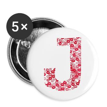 Lettre J - bisous shirt - Lot de 5 petits badges (25 mm) - blanc - Devant