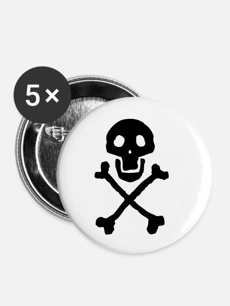 Schädel und Knochen - Buttons klein 25 mm (5er Pack) - Weiß