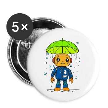 Kleiner Roboter im Regen - Buttons klein 25 mm (5er Pack) - Weiß - Vorne