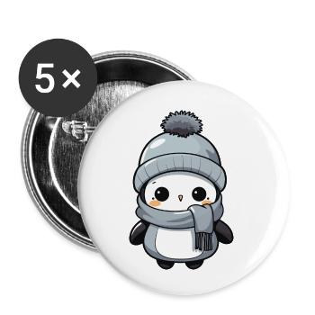 Pinguin Winter Tier Niedlich Comic - Buttons klein 25 mm (5er Pack) - Weiß - Vorne