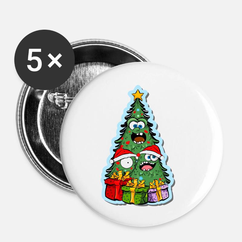 lustiger Weihnachtsbaum - Buttons klein 25 mm (5er Pack) - Weiß