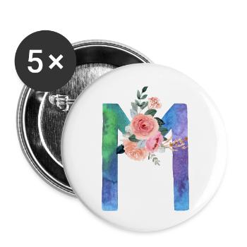 Lettre m watercolor - Lot de 5 petits badges (25 mm) - blanc - Devant