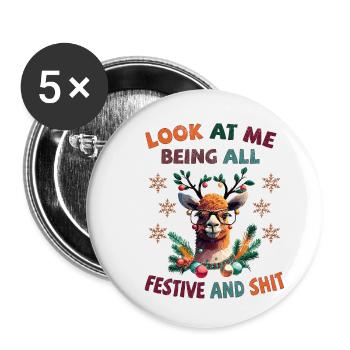 Regardez-moi être tout festif et merdique - Lama - Lot de 5 petits badges (25 mm) - blanc - Devant