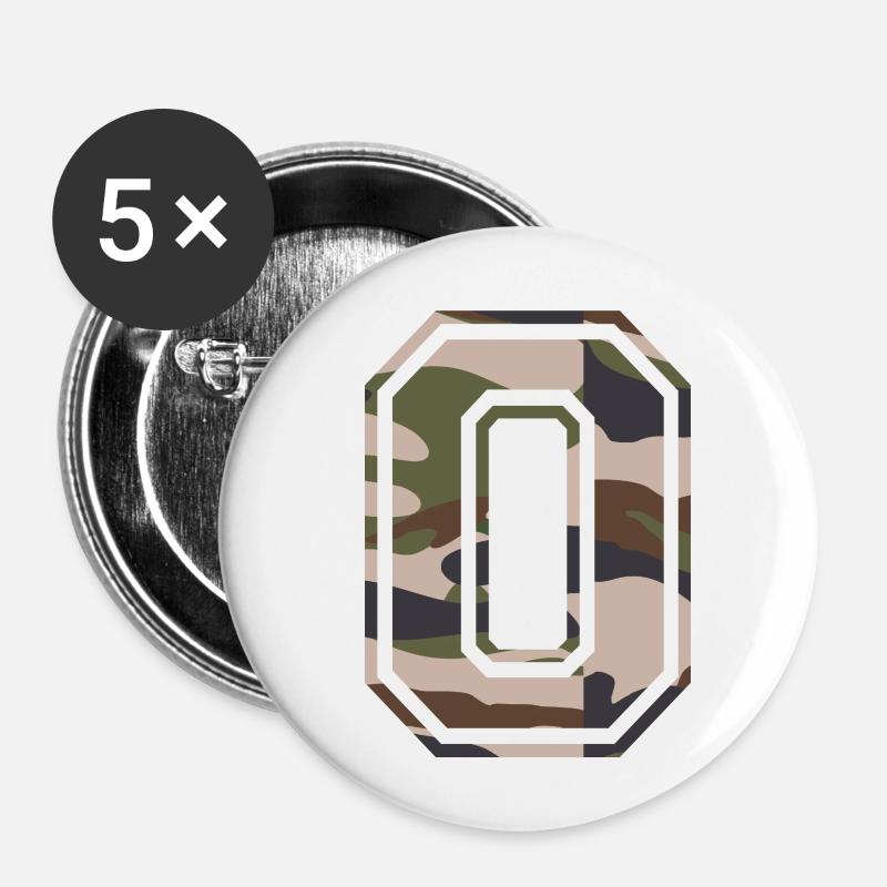 O, Monogramme, Camouflage Vert-Brun - Lot de 5 petits badges (25 mm) - blanc