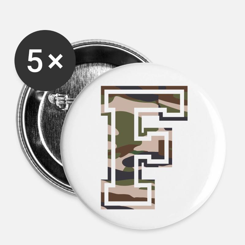 F, Monogram, Camouflage Green-Brown - Buttons small 1''/25 mm (5-pack) - white