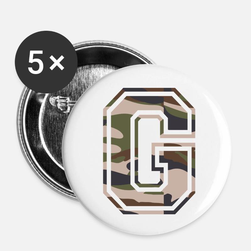 G, Monogramm, Camouflage Grün-Braun - Buttons klein 25 mm (5er Pack) - Weiß