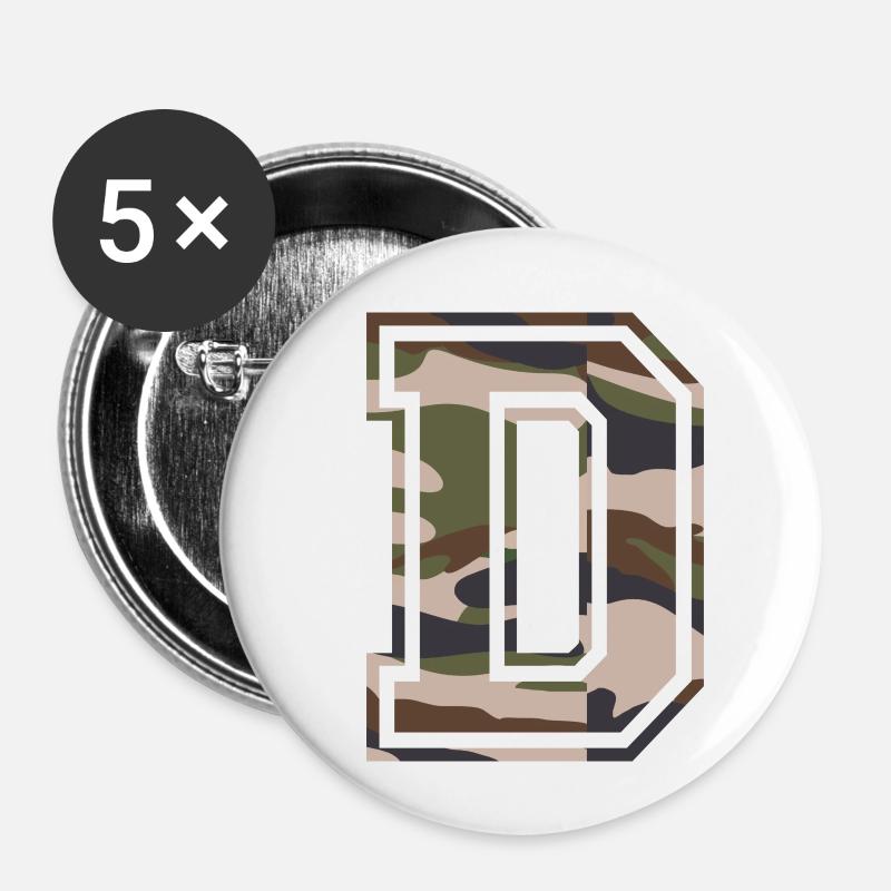 D, Monogramme, Camouflage Vert-Brun - Lot de 5 petits badges (25 mm) - blanc