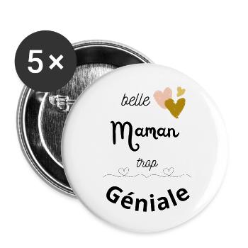 belle Maman trop Géniale - Lot de 5 petits badges (25 mm) - blanc - Devant