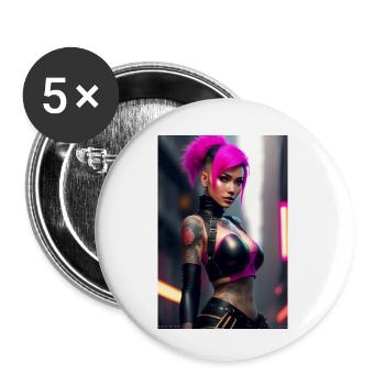 Cyberpunk-Mädchen - Buttons klein 25 mm (5er Pack) - Weiß - Vorne