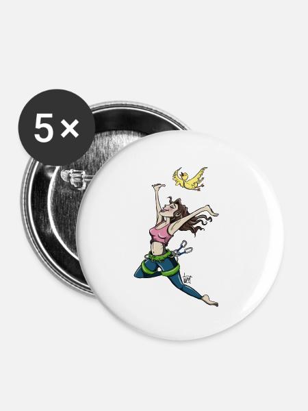 Fliegende Kletterin mit Vogel - Buttons klein 25 mm (5er Pack) - Weiß