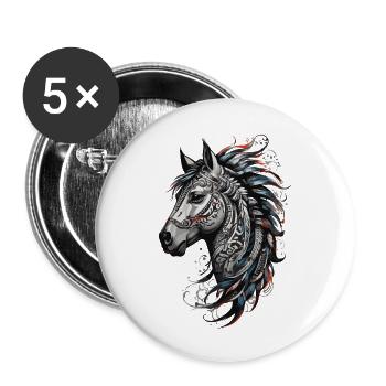 Pferdekopf Majestätisches Stammespferd Tattoo - Buttons klein 25 mm (5er Pack) - Weiß - Vorne