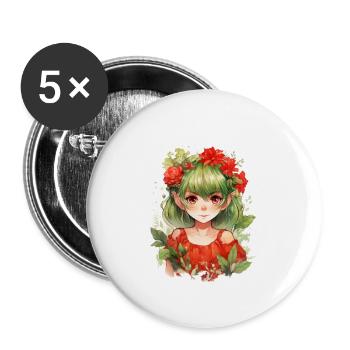 Kleine Elfe Grüne Haare Blumen Fantasy Shirt - Buttons klein 25 mm (5er Pack) - Weiß - Vorne