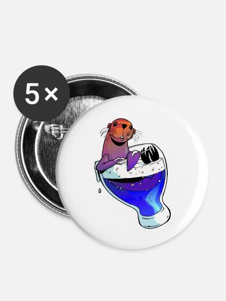 Bier und Seelöwe - Buttons klein 25 mm (5er Pack) - Weiß