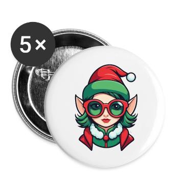 Elf Christmas Drawing - Buttons small 1''/25 mm (5-pack) - white - Front