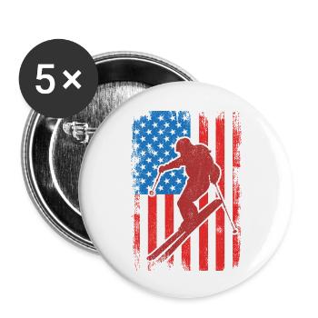 Skieur patriotique des États-Unis - Lot de 5 petits badges (25 mm) - blanc - Devant