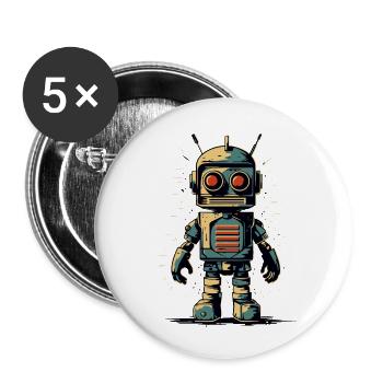 Robot de style rétro - Lot de 5 petits badges (25 mm) - blanc - Devant