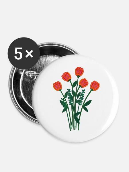Romantischer Blumenstrauß - Buttons klein 25 mm (5er Pack) - Weiß
