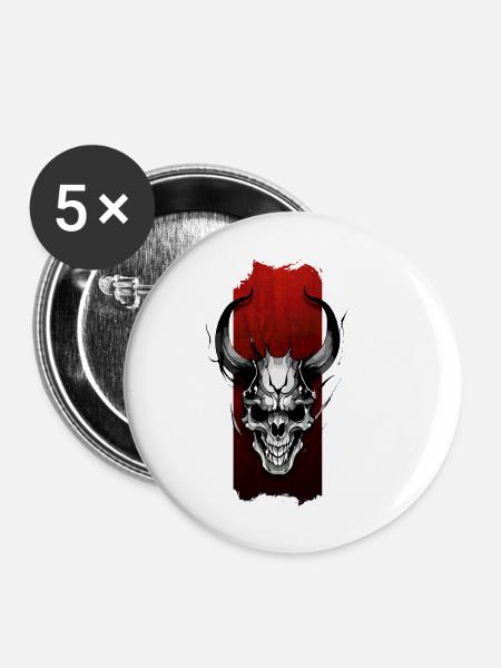 Ewige Wache: Gehörnter Schädel - Buttons klein 25 mm (5er Pack) - Weiß