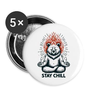 Stay Chill Bear in Lotus Position - Buttons small 1''/25 mm (5-pack) - white - Front