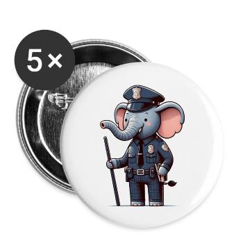 Cute Elephant Police Officer - Buttons small 1''/25 mm (5-pack) - white - Front