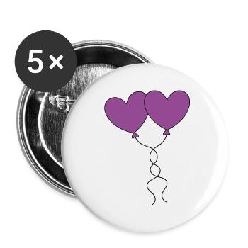 Herz violett Luftballon, Ballon, Valentinstag - Buttons klein 25 mm (5er Pack) - Weiß - Vorne