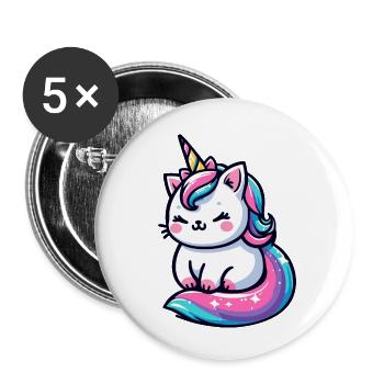 Cute Little Unicorn Cat - Buttons small 1''/25 mm (5-pack) - white - Front