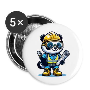 Mignon Panda Ouvrier De La Construction - Lot de 5 petits badges (25 mm) - blanc - Devant