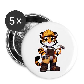 Artisan tigre mignon - Lot de 5 petits badges (25 mm) - blanc - Devant