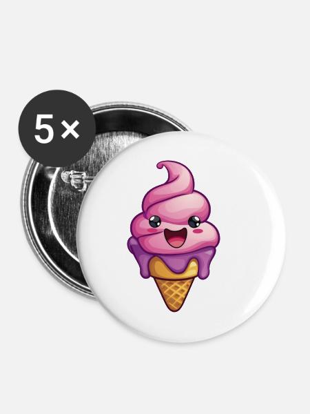 Lächelnde Eiskreation - Buttons klein 25 mm (5er Pack) - Weiß