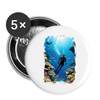 plongée sous marine - Lot de 5 petits badges (25 mm) - blanc - Devant