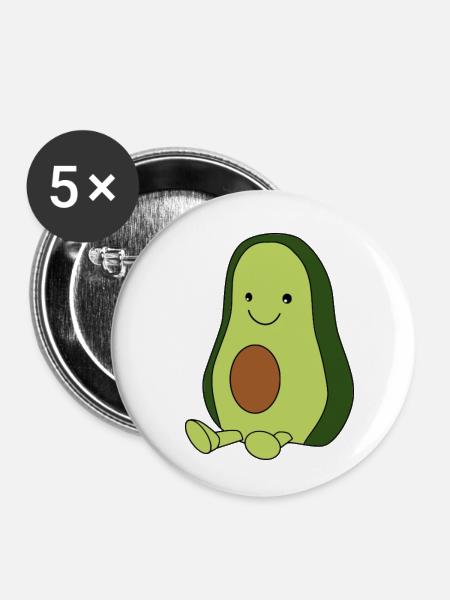 Comic-Avocado Blick nach links - Buttons klein 25 mm (5er Pack) - Weiß
