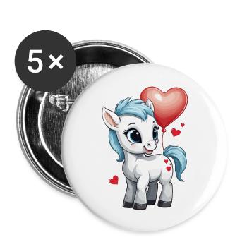 Cute pony with heart - Buttons small 1''/25 mm (5-pack) - white - Front