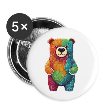Cooler bunter Bär Gummibär Braunbär Tier - Buttons klein 25 mm (5er Pack) - Weiß - Vorne