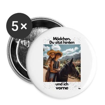 Malle fille sur le cheval Vous vous asseyez à l’arrière - Lot de 5 petits badges (25 mm) - blanc - Devant