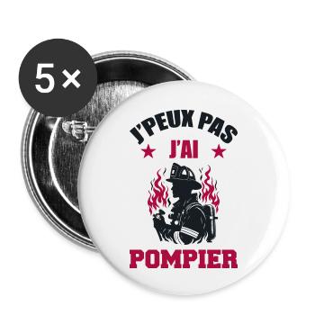 Je peux Pas J'ai Pompier - Lot de 5 petits badges (25 mm) - blanc - Devant